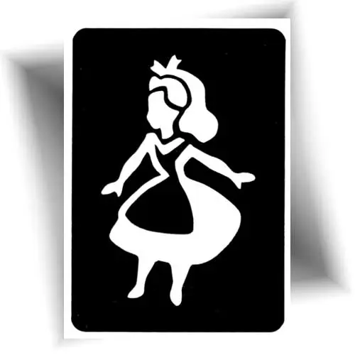 Pochoir adhésif représentant un motif féerique inspiré d’Alice, pour la création de tatouages éphémères pour enfants.