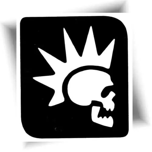 Pochoir adhésif crâne punk pour tatouage temporaire à paillettes.