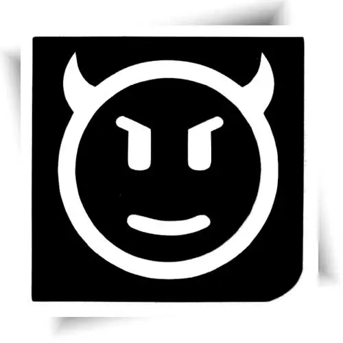 Pochoir tatouage smiley diable – stencil adhésif inspiré du smiley jaune avec cornes, idéal pour créer un tatouage éphémère pailleté avec de la colle cosmétique et des paillettes.