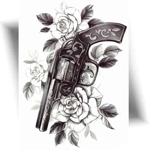 Tatouage temporaire revolver femme style old school