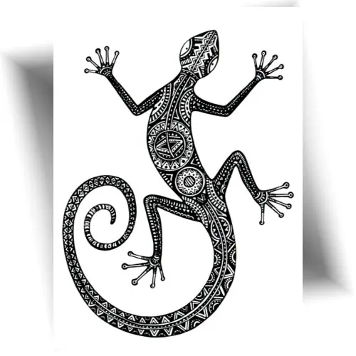 Tatouage temporaire salamandre polynésien noir – motif tribal réaliste, symbole de renaissance et de force.