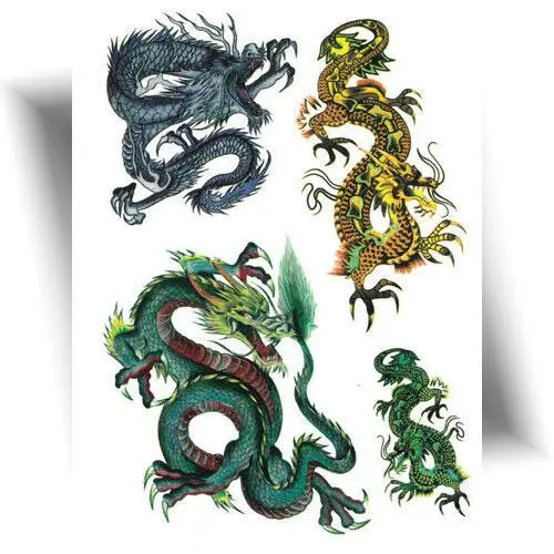 Tatouage dragon pailleté temporaire pour enfant, motif scintillant et coloré