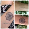 Un tatouage temporaire mandala au jagua qui évolue progressivement pour atteindre sa couleur bleu nuit définitive en 36 heures, offrant un rendu réaliste et naturel.