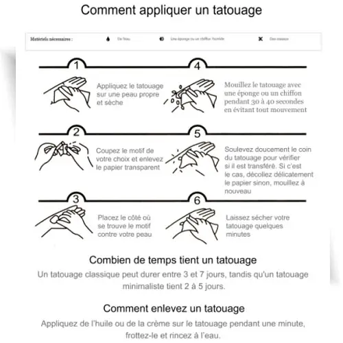 Appliquer un tatouage éphémère Mikiti : découper, mouiller et transférer pour un résultat parfait et immédiat.