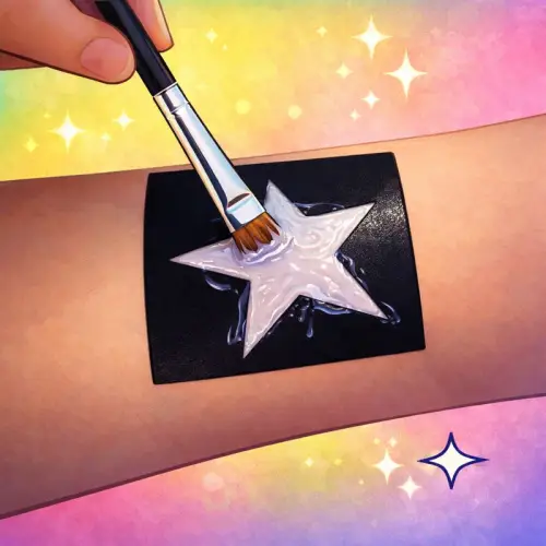 Application de colle cosmétique sur pochoir pour tatouage paillette : étape 3