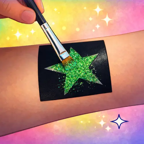 Application de paillettes cosmétiques sur tatouage paillette : étape 4