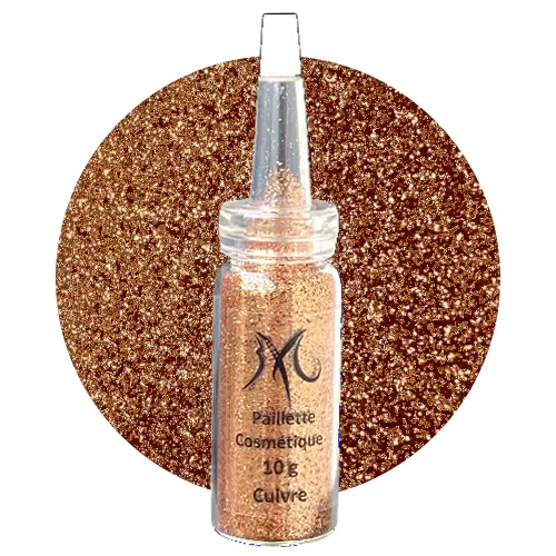 Paillette cosmétique biodégradable couleur cuivre pour maquillage, nail art et tatouages éphémères.