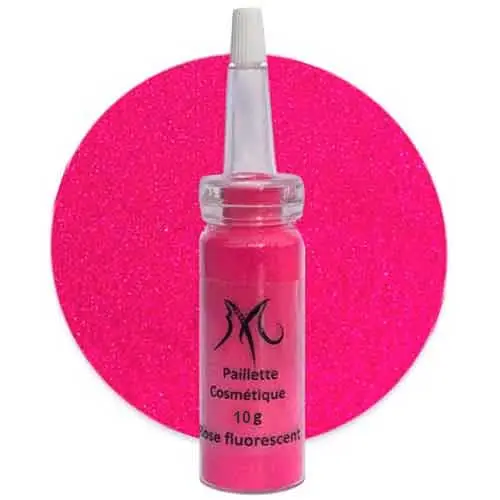 Paillette rose fluorescent réagissant à la lumière UV pour un effet lumineux sous les néons. Convient pour le maquillage, les tatouages pailletés et le nail art, parfaite pour des événements nocturnes.