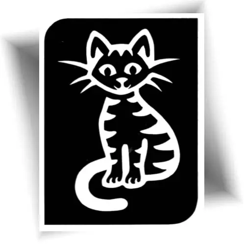 Pochoir pour réaliser un tatouage éphémère d'un chat tigré - idéal pour créer des tatouages pailletés pour enfants lors d’animations, fêtes et ateliers créatifs.