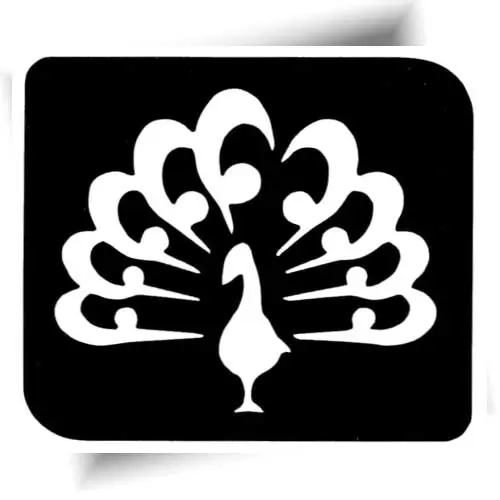 Pochoir tatouage paon adhésif pour réaliser un tatouage temporaire.