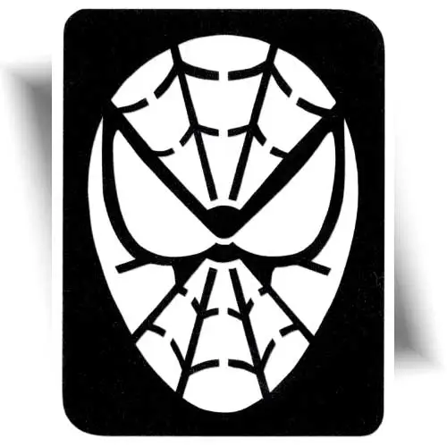 Pochoir adhésif représentant un super-héros : l'homme-araignée, pour créer un tatouage éphémère pailleté facilement.