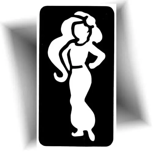 Pochoir tatouage éphémère, princesse orientale pour enfants, compatible avec paillettes et peinture corporelle, idéal pour fêtes et anniversaires.