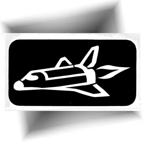 Pochoir tatouage adhésif représentant un avion, utilisé pour créer des tatouages temporaires enfants avec paillettes ou encre cosmétique.