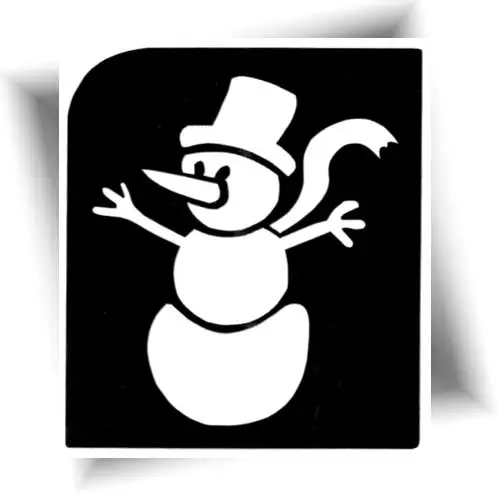 Pochoir adhésif bonhomme de neige pour tatouage éphémère scintillant, sûr pour enfants et facile à réaliser, idéal pour les animations tatouages paillettes.