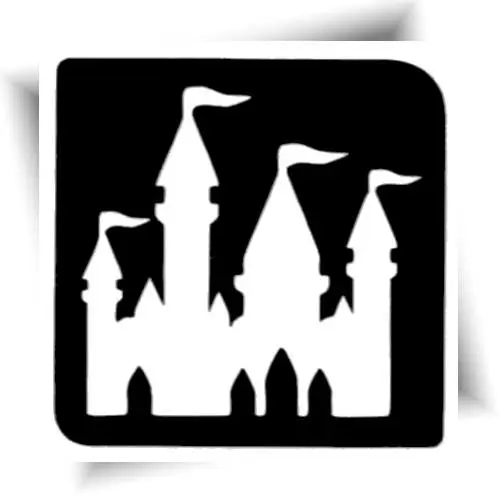 Pochoir adhésif château enchanté pour réaliser un tatouage éphémère sur le thème des princesses.