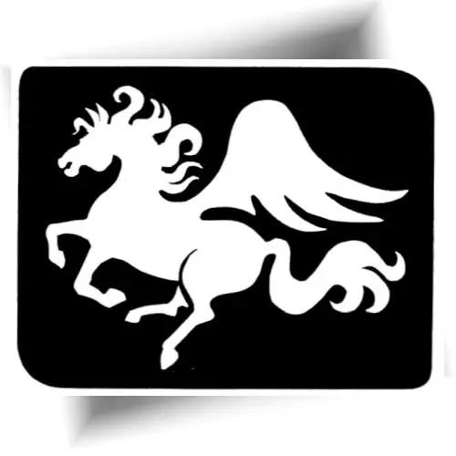 Pochoir autocollant cheval ailé pour tatouage temporaire à paillettes ou maquillage.