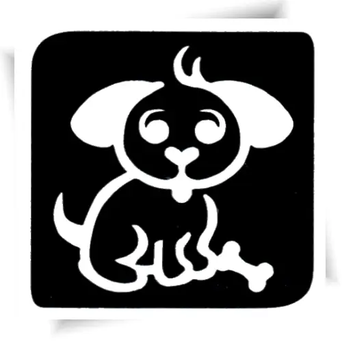 Pochoir tatouage temporaire chien mignon, idéal pour les enfants. Facile à appliquer avec des paillettes ou des fards cosmétiques, parfait pour les fêtes d'anniversaire, animations scolaires et événements ludiques.