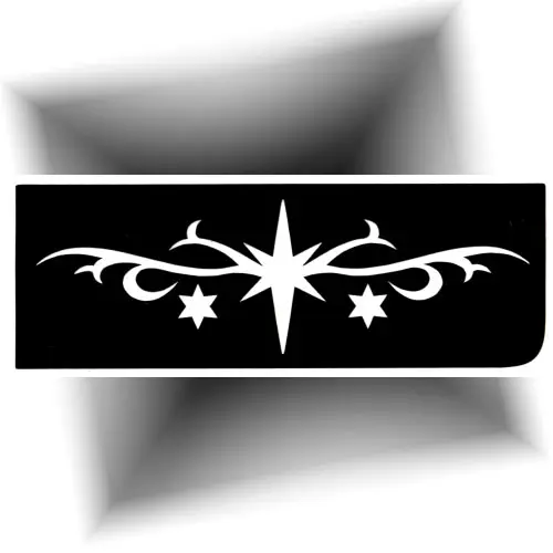 Pochoir adhésif en forme de grande étoile, utilisé pour réaliser des tatouages pailletés temporaires.