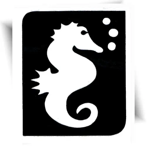 Pochoir autocollant en forme d’hippocampe pour tatouage temporaire à paillettes.