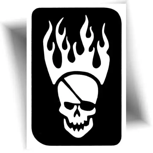 Pochoir adhésif tête de mort enflammée inferno skull pour tatouage temporaire, enfant et adulte