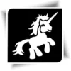 Pochoir tatouage petite licorne pour enfants, idéal pour fêtes et événements scolaires.