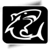 Pochoir tatouage requin pour enfants, idéal pour des tatouages éphémères pailletés sur le thème marin lors d'anniversaires ou événements festifs.