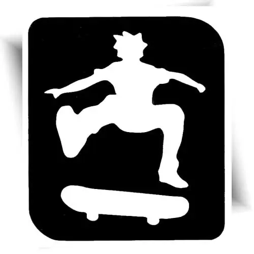 Pochoir tatouage représentant un skateur, parfait pour réaliser des tatouages éphémères.