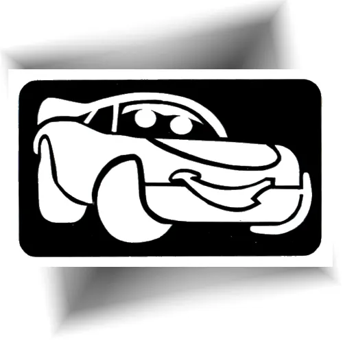 Pochoir tatouage Super Cars, modèle adhésif pour tatouages éphémères avec paillettes ou encre cosmétique.