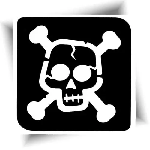 Pochoir tatouage tête de mort – stencil adhésif avec crâne et os croisés pour réaliser facilement un tatouage éphémère.