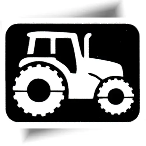 Pochoir tatouage représentant un tracteur, utilisé pour créer des tatouages éphémères avec paillettes ou encre cosmétique.