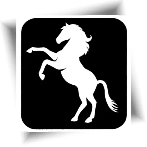Pochoir cheval cabré – Un motif énergique pour des tatouages pailletés pleins de caractère.