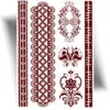 Tatouage henné brun rouge avec 6 motifs orientaux, facile à appliquer, sans allergie, et offrant un résultat instantané. Parfait pour un look éphémère.