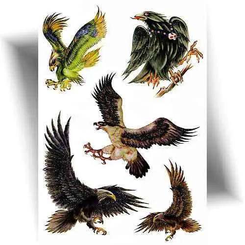 Tatouage temporaire aigle pailleté pour enfants, effet scintillant, facile à appliquer.