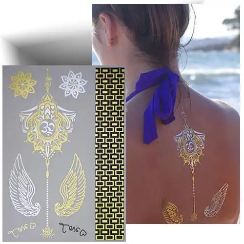 Tatouage éphémère ailes d’ange dorées effet bijou de peau métallisé.