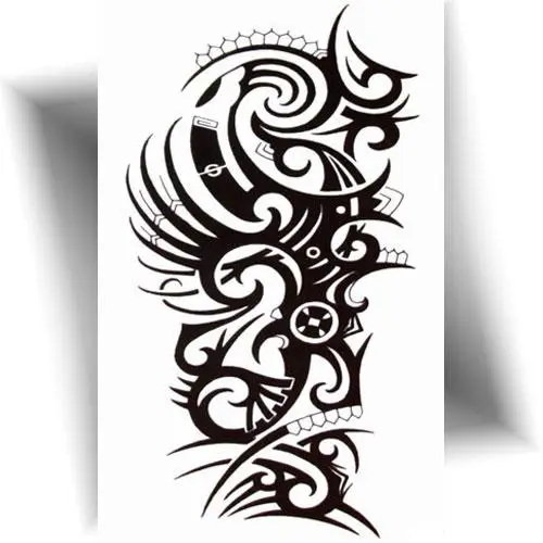 Tatouage temporaire noir motif tribal appliqué sur le bras – rendu réaliste, style polynésien.