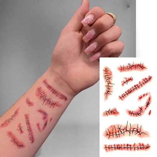 Tatouage cicatrice Halloween – 8 motifs éphémères pour compléter vos déguisements et surprendre vos amis.