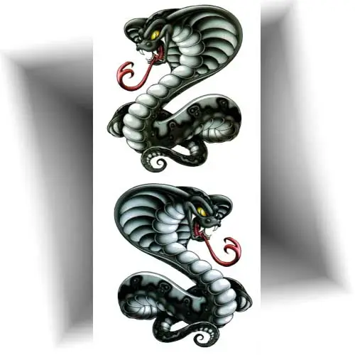 Tatouage éphémère cobra royal avec deux cobras protecteurs à poser séparément sur bras, avant-bras, mollet ou épaule.