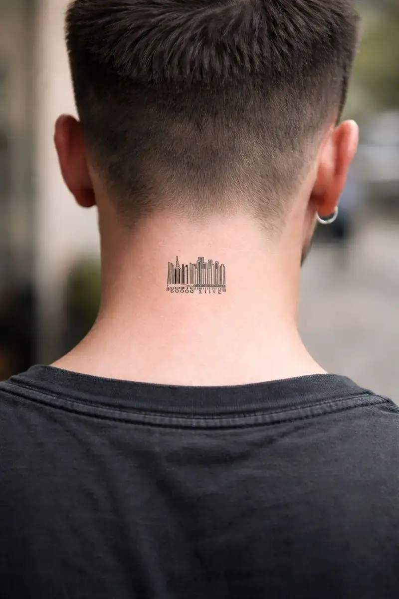 tatouage-code-barre-noir-nouvelles-tendances-tattoo-ephemere-mikiti Tatouage éphémère 2026 : les tatouages futuristes représentant la tendance moderne et connectée des tatouages temporaires.