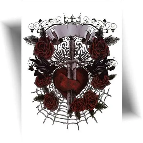 Tatouage temporaire cœur poignard entouré de roses