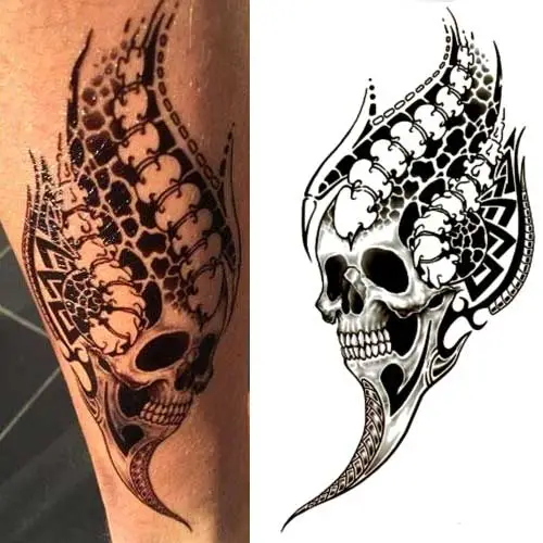 Tatouage temporaire crâne tribal noir et gris