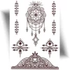 Tatouage éphémère henné femme main – motifs bagues, bracelet et attrape-rêves brun foncé, application rapide.