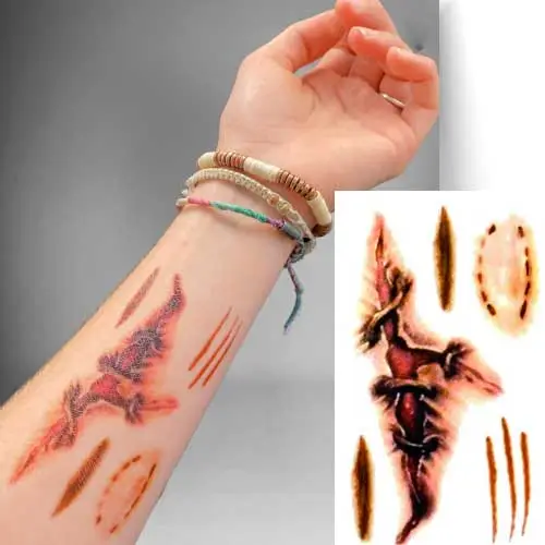 Planche de 5 tatouages éphémères effets spéciaux Halloween avec blessures réalistes