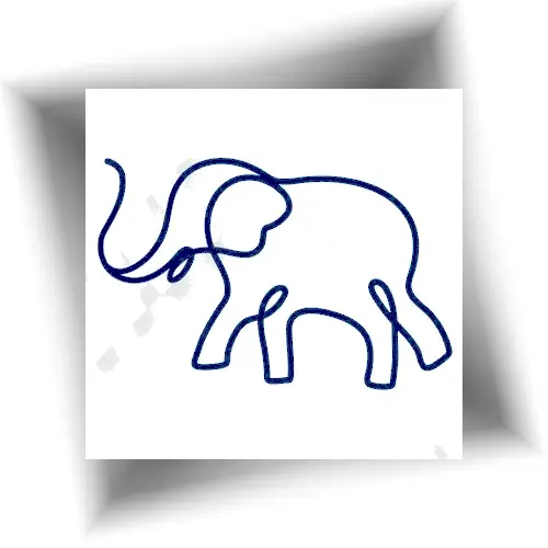 Tatouage éléphant minimaliste au jagua en ligne fine, rendu bleu nuit réaliste sur peau.