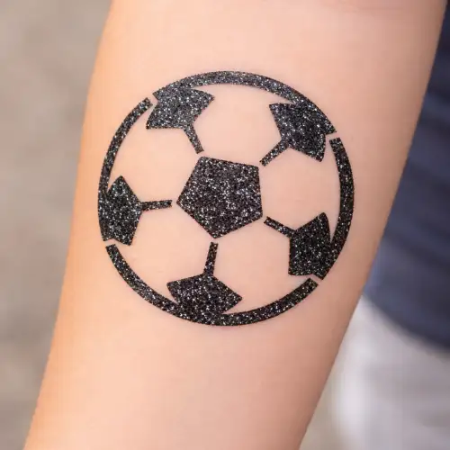 Tatouage éphémère ballon de football en paillettes noires.