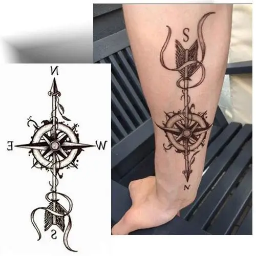 Tatouage temporaire boussole – motif noir et gris, symbole de direction et d’aventure.