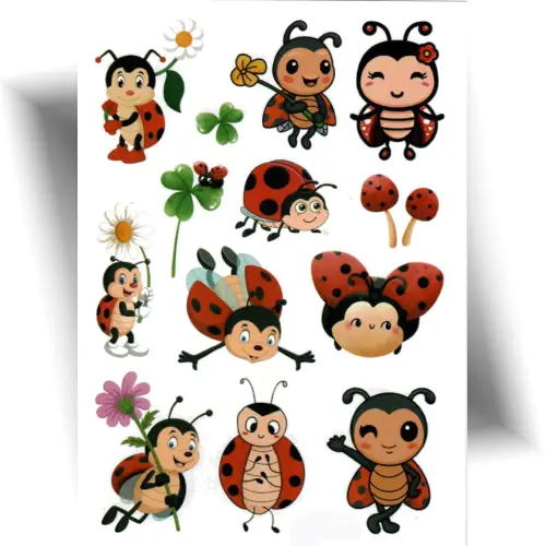 Tatouages temporaires représentant 11 coccinelles au design amusant et coloré. Chaque motif est conçu pour plaire aux enfants dès 3 ans. Ces tatouages s’appliquent facilement avec de l’eau et tiennent de 3 à 5 jours. Idéals pour les fêtes, les anniversaires ou les kermesses.