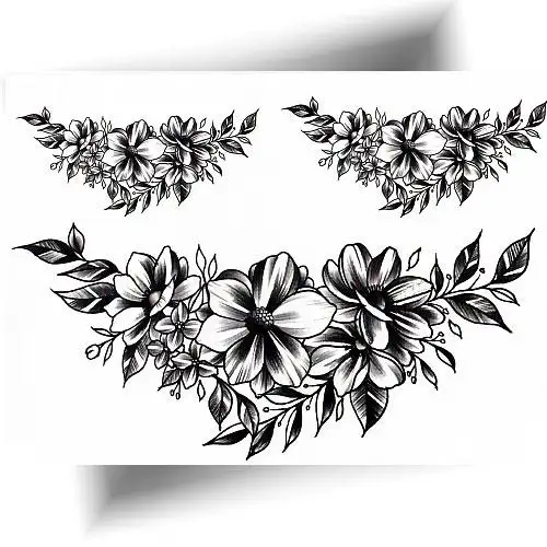 tatouage éphémère fleurs noires réaliste motif floral temporaire femme.