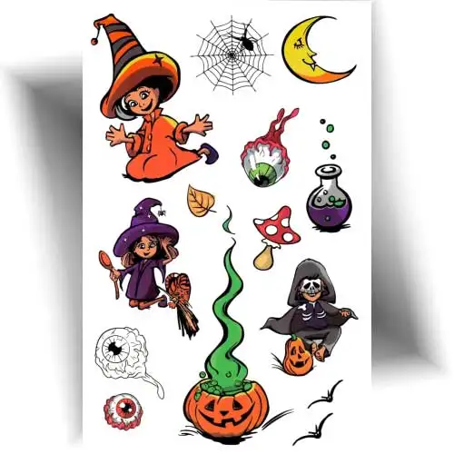 Planche de 14 tatouages éphémères Halloween pour enfants