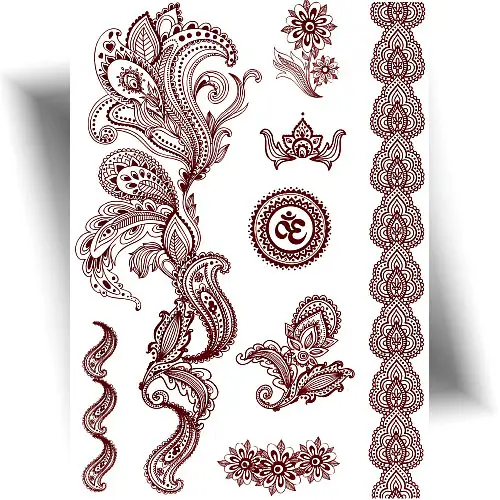 Tatouage éphémère henné mehndi brun – Application facile, tenue 3 à 7 jours