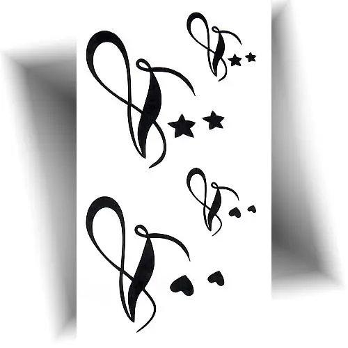 Tatouage éphémère motif infini avec cœurs et étoiles, à appliquer sur le poignet ou d'autres zones du corps pour un look moderne.